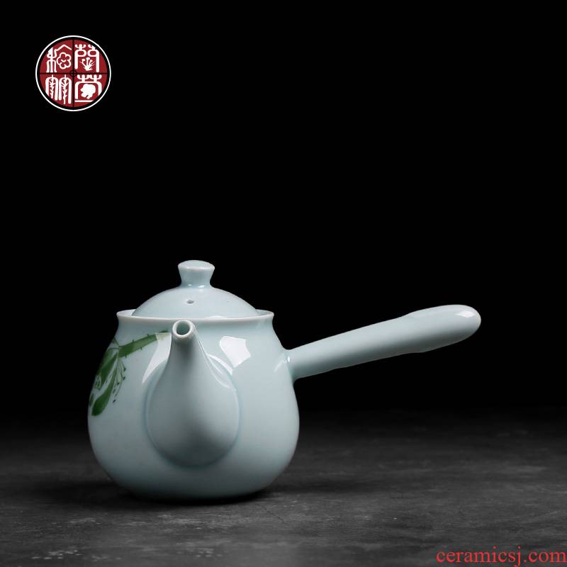 Celadon long handle side single pot of ceramic single pot of kung fu teapot contracted lotus tea home ms teapot