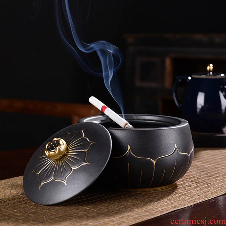Restoring ancient ways is the tea taking ashtray with cover the fly creative living room home office stone grain ceramic ashtray
