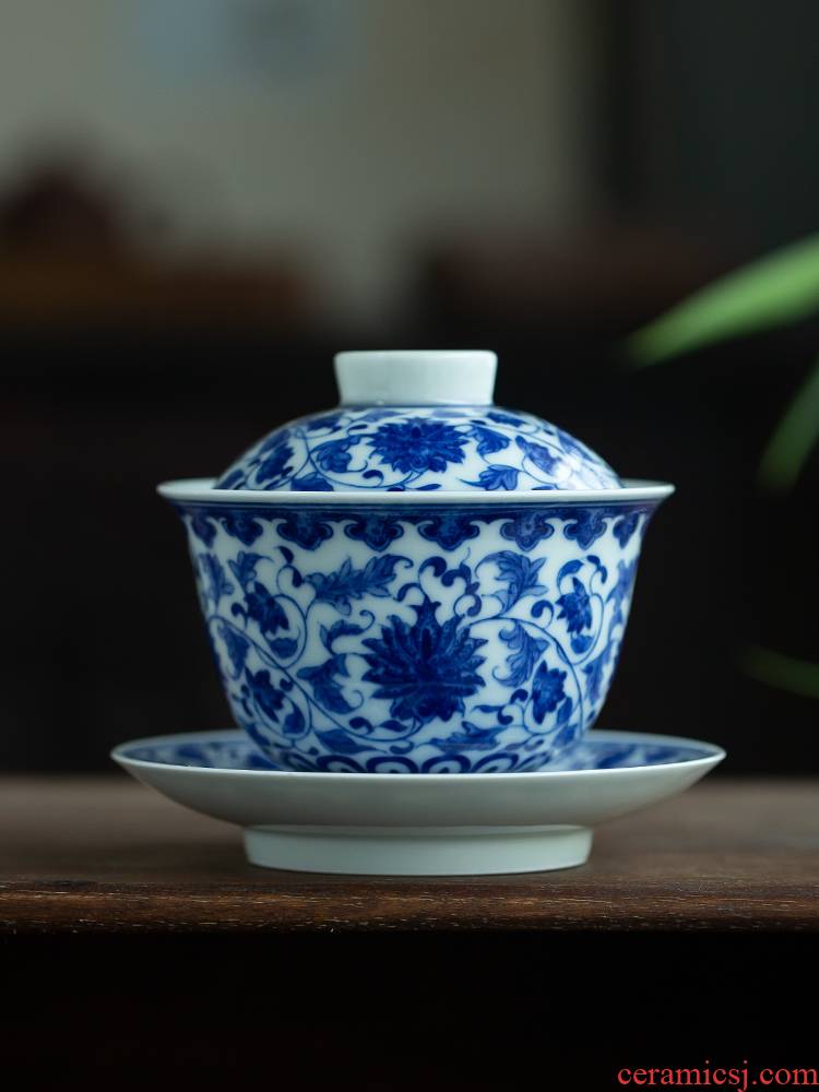 Jingdezhen manual hand - made put lotus flower all three just tureen large tea tea hot tea cup is no use