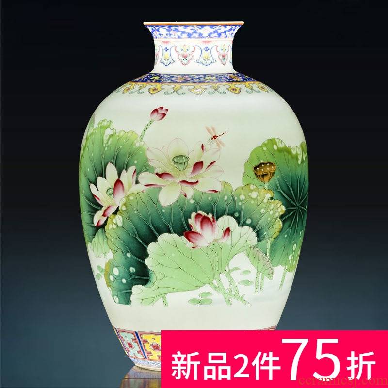 Jingdezhen chinaware lotus flower arranging Chinese ancient frame vase in the sitting room porch decoration handicraft furnishing articles