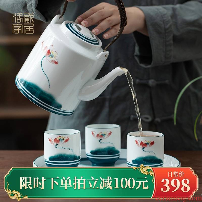 Cool household water kettle new hand - made lotus high - temperature ceramic large - capacity cold water cup suit kettle