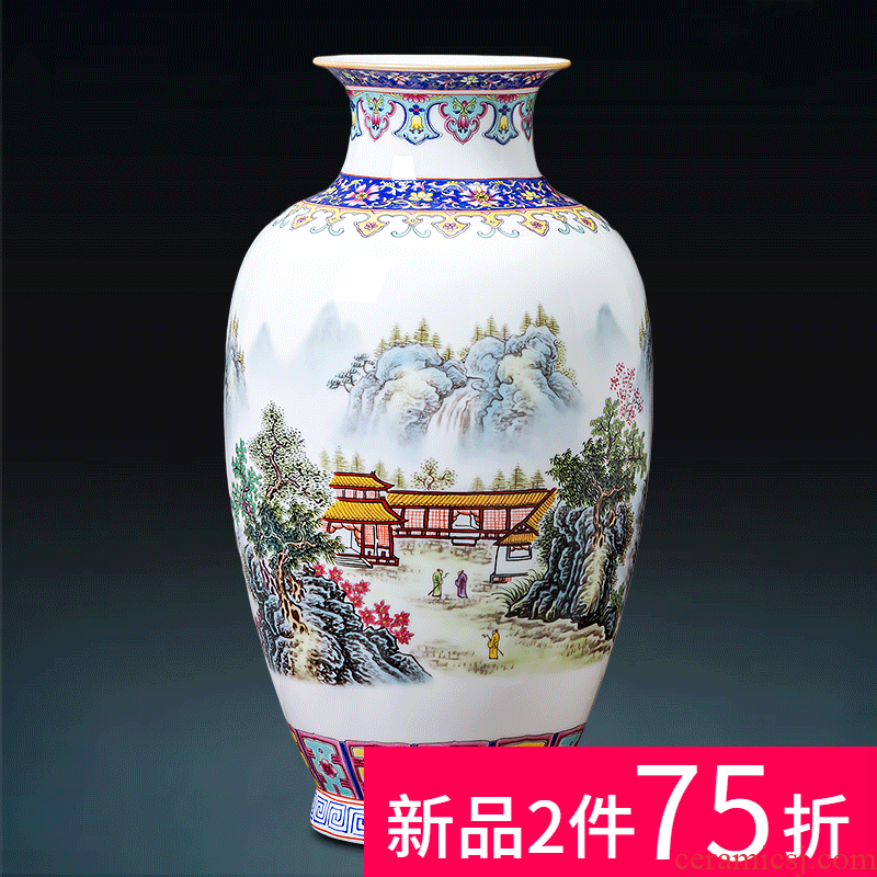 Archaize of jingdezhen ceramics colored enamel landscape painting Chinese vase home furnishing articles flower arrangement sitting room decorate restoring ancient ways