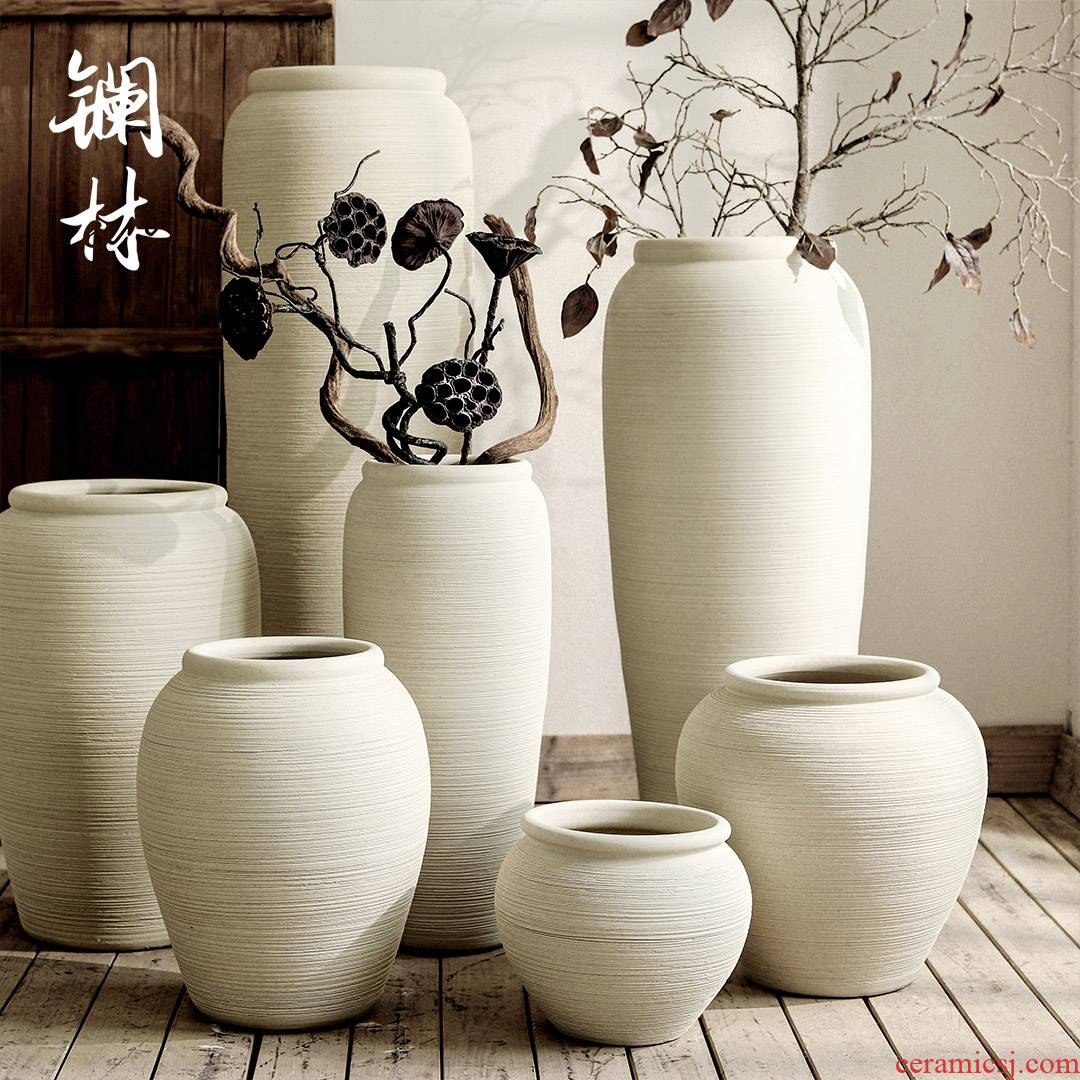 New Chinese style is contracted ceramic floor vases, flower arrangement sitting room branch bed coarse pottery decorative furnishing articles be born of a home stay facility