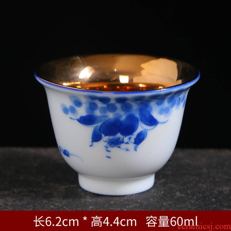 Gold hand made blue and white porcelain teacup suit kung fu tea set household ceramics single cup sample tea cup small bowl master CPU