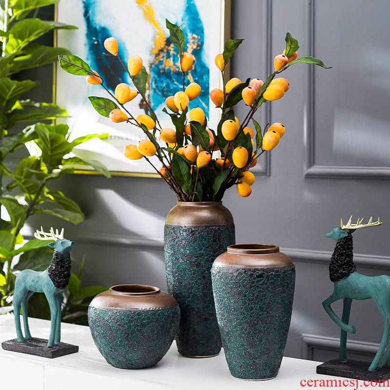 Jingdezhen ceramic decoration of the new Chinese style porch sitting room TV ark, flower arranging zen table dry flower vases, furnishing articles