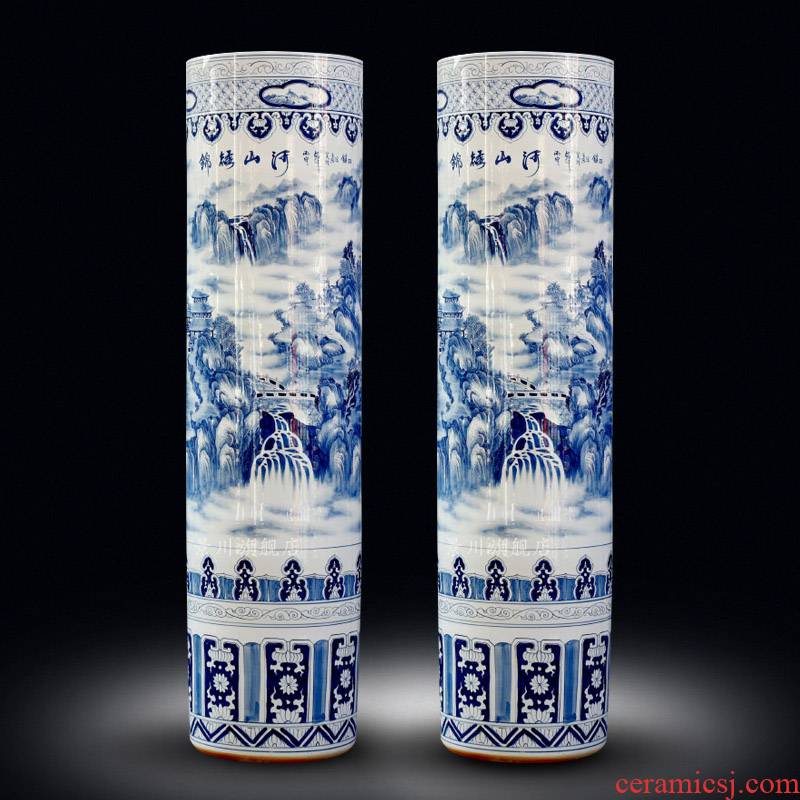 Hand - made kumsusan river, blue and white porcelain vases, pottery and porcelain landing big quiver jingdezhen ceramics furnishing articles