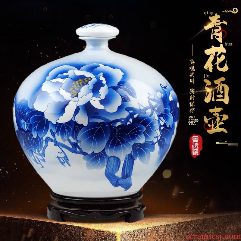 Jingdezhen ceramics famous household hand - made porcelain bottle wine jar with cover 10 jins to jars sealed as cans