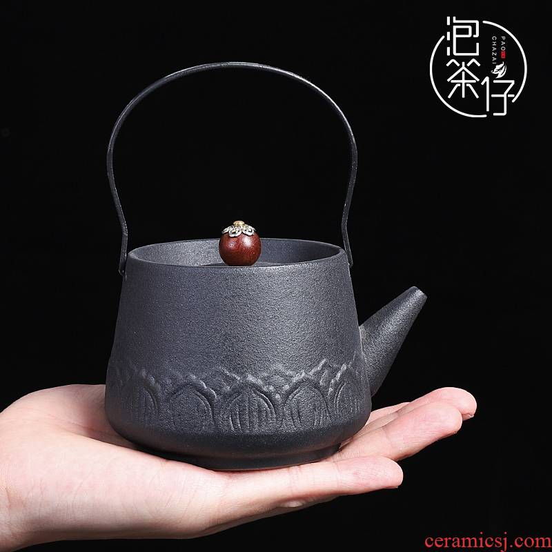 Japanese black pottery small teapot of filter with tea from the household ceramic teapot single girder pot pot of coarse pottery