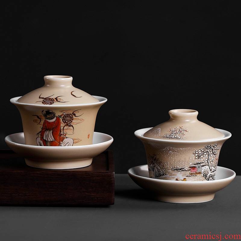 Qiao mu PMZ jingdezhen pure manual tureen cup three glass ceramics retro hand - made the home of kung fu tea set