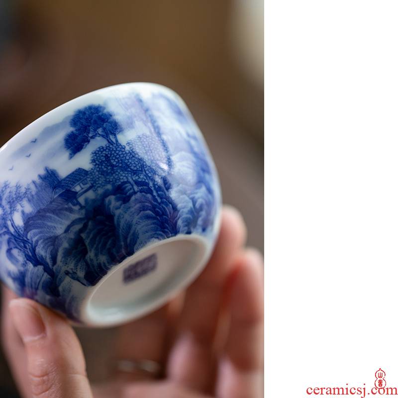 Arborist benevolence blue seiko mountains lie fa cup of jingdezhen blue and white porcelain pure manual painting ceramic cups