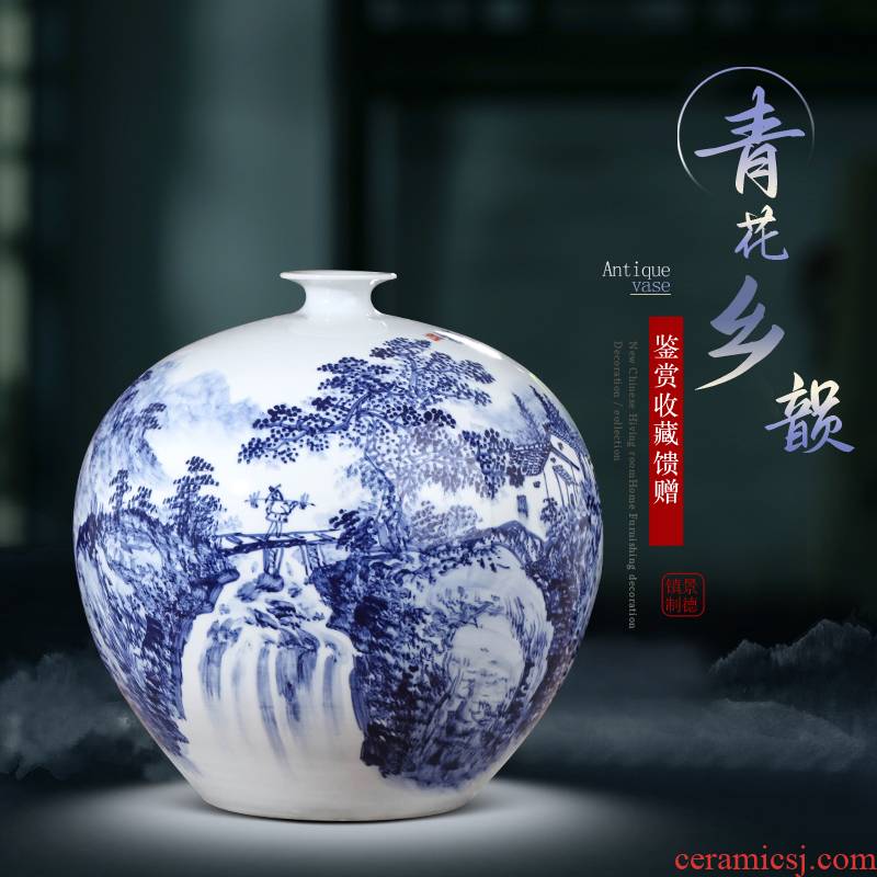 Jingdezhen hand - made furnishing articles living room flower arranging large Chinese blue and white porcelain vase porch ceramic home decoration