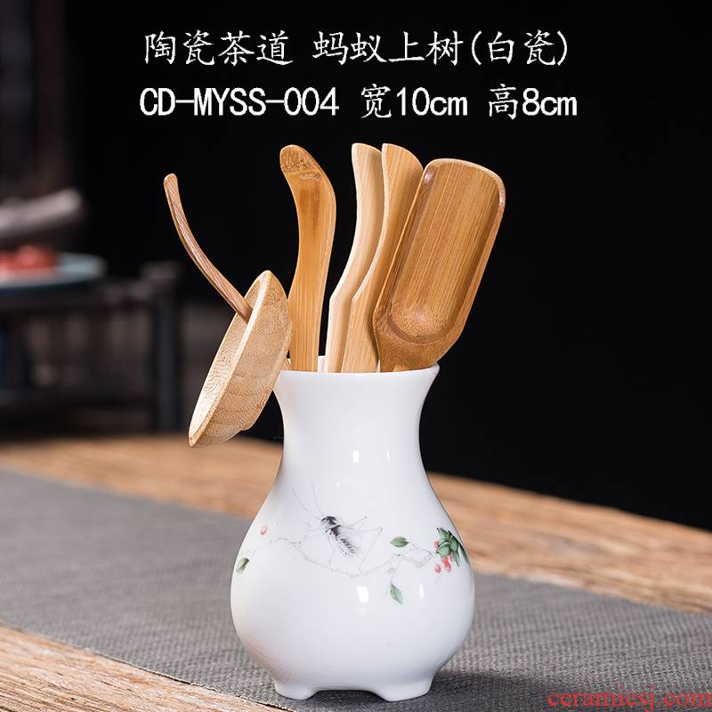 Ya xin company hall, the original bamboo wood, ceramic tea six gentleman 's suit tea accessories ChaGa clip teaspoons ChaZhen