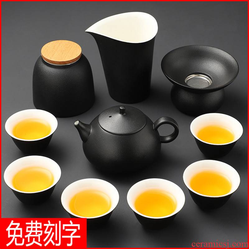 Light the key-2 luxury of I and contracted kung fu tea set domestic high - grade black pottery frosted cup teapot. A high - end gifts