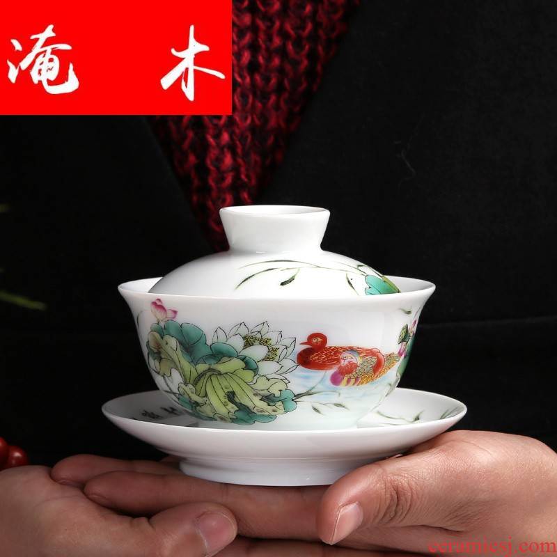Submerged wood tureen jingdezhen blue and white porcelain cups large ceramic kung fu tea tureen worship hand draw three cups