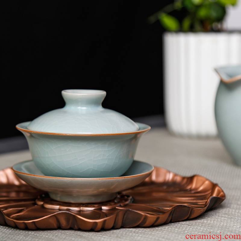 Qiao mu PMZ your up kung fu tea tea tureen tea bowl three cups to a single large ceramics thickening ice crack