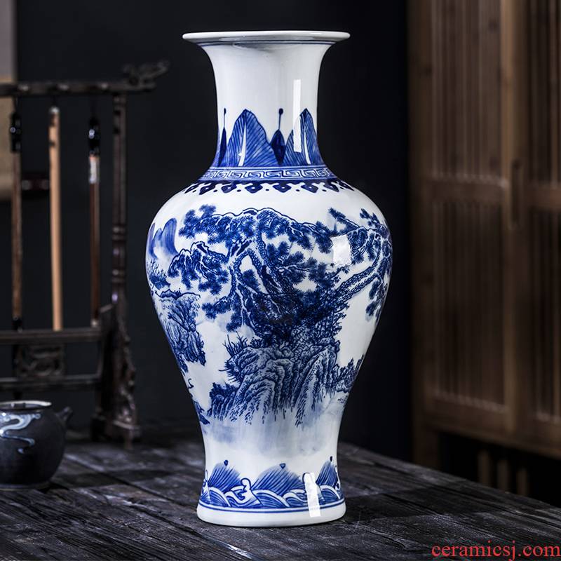 Jingdezhen ceramics hand - made Chinese blue and white porcelain vase rich ancient frame sitting room place flower arrangement craft ornaments