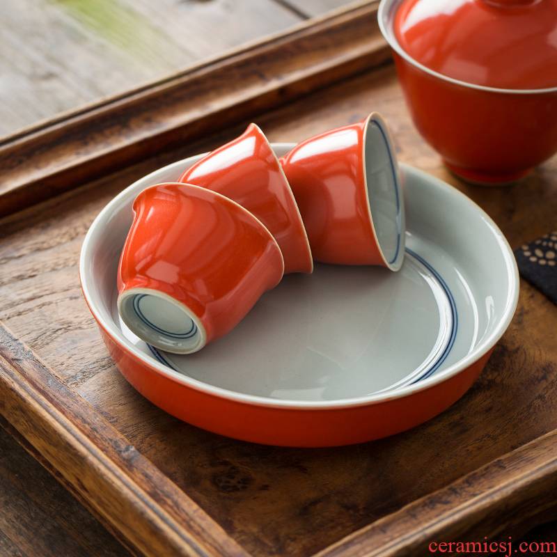Jingdezhen ruby red pot bearing dry mercifully tea pot mat tray is tea adopt Japanese tea tray was small pot of accessories
