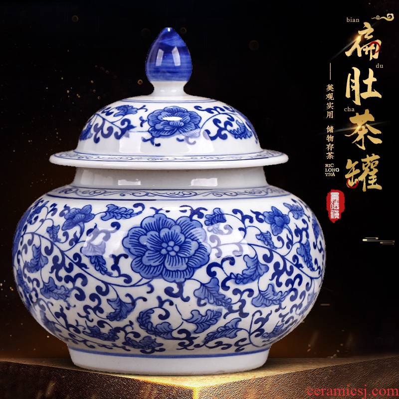Jingdezhen ceramic sealed with cover caddy fixings Chinese style household puer tea as cans a kilo of blue and white porcelain storage tank furnishing articles