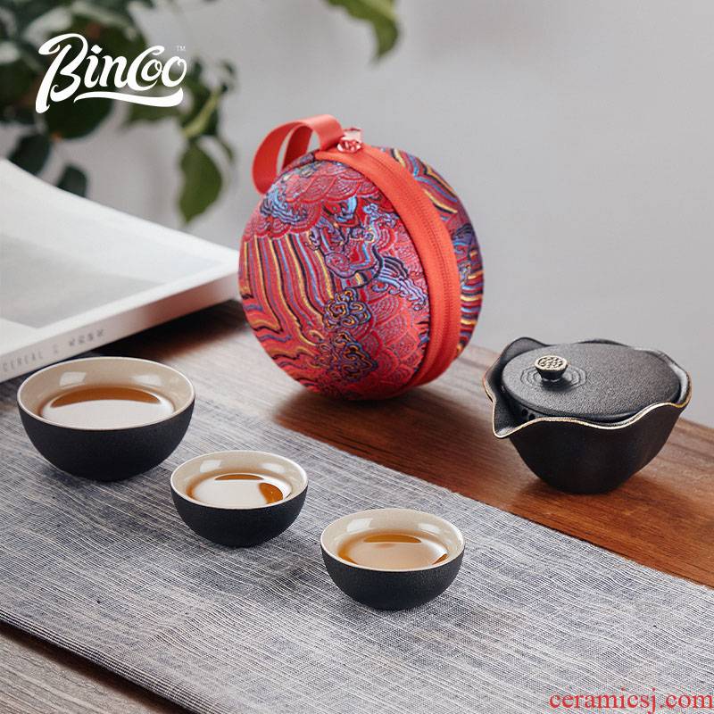 Kung fu tea set glass teapot Bincoo travel portable package ceramic crack a pot of three
