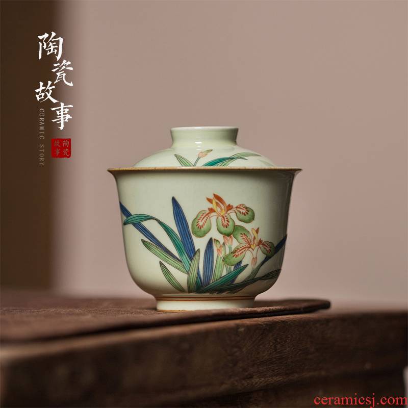 High - end checking hand - made ceramic story town tureen only three tureen single xiang yellow glaze irises tureen