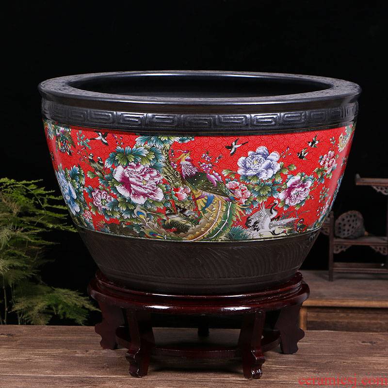 Jingdezhen ceramic goldfish bowl large red basin of water lily lotus tortoise cylinders of large tank furnishing articles in the living room