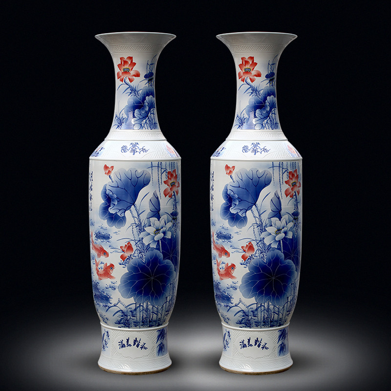 Jingdezhen ceramics hand - made lotus fish landing big vase sitting room the hotel gift shop furnishing articles