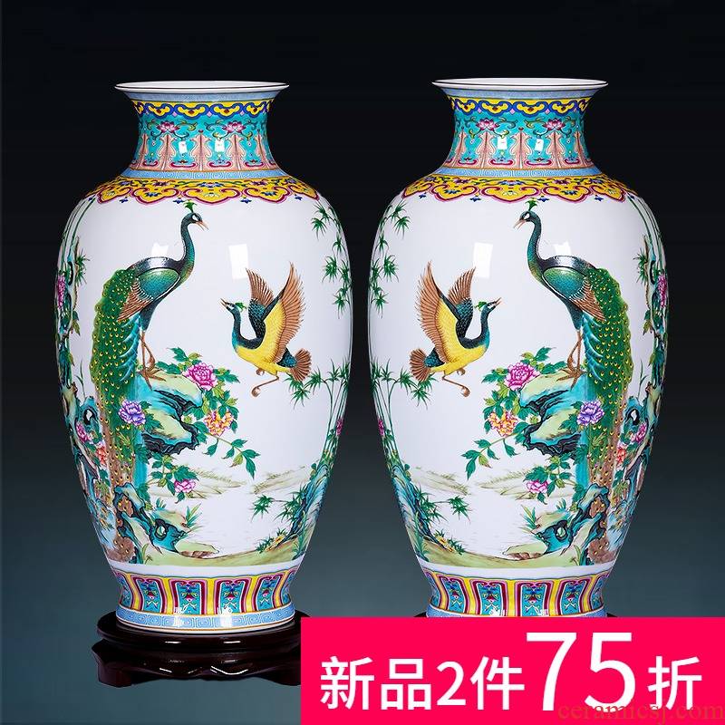 Jingdezhen ceramics enamel pastel colored vases furnishing articles of new Chinese style household flower adornment handicraft sitting room