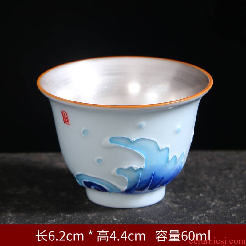 Tasted silver gilding hand - made ceramic kung fu master of blue and white porcelain cup individual sample tea cup of black tea cup suit celadon your up
