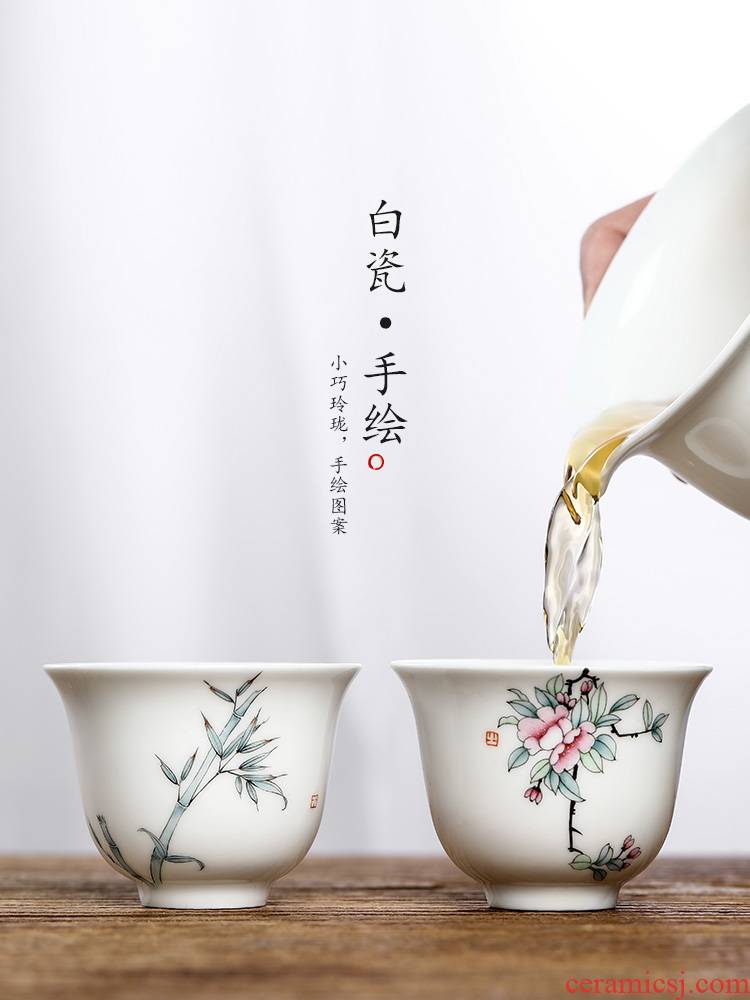 Jingdezhen hand - made sample tea cup single cup pure manual master cup only kung fu cups white porcelain tea set female flowers