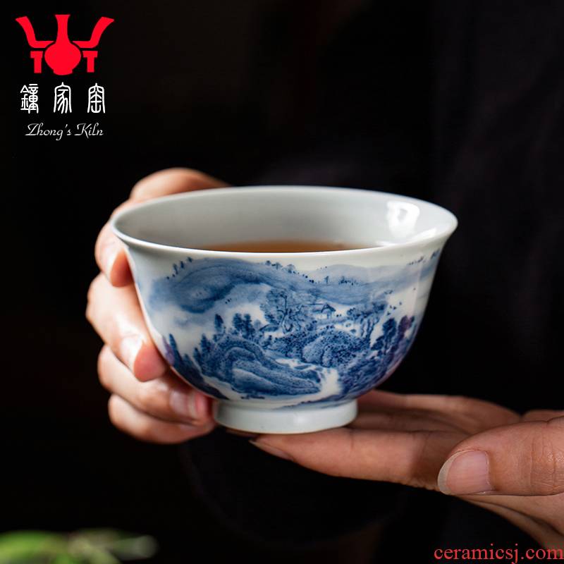 Clock home up ceramic cups jingdezhen blue and white maintain pure hand draw some landscape master high - end glass cup single CPU