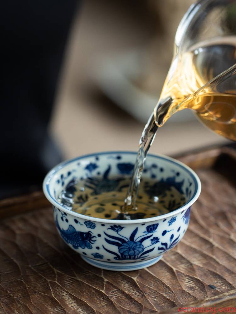 Jingdezhen full manual hand - made mackerel algal grain master cup with sample tea cup drawing personal cup kung fu tea set
