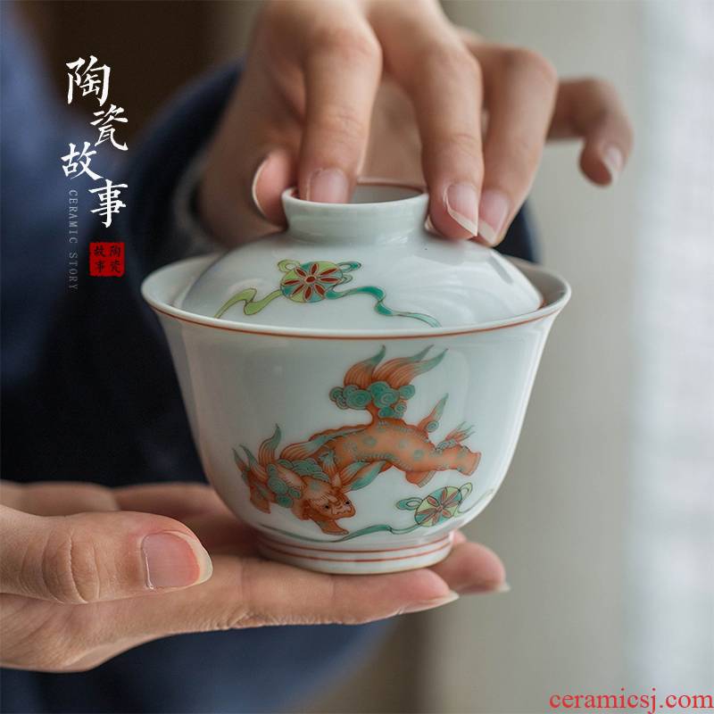High - end checking hand - made ceramic story town tureen three ancient color little lion tureen tureen single coloured drawing or pattern