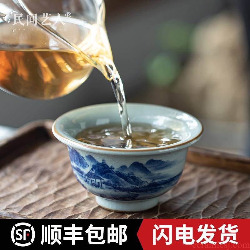 Jingdezhen porcelain clay landscape master cup bowl cup single cup drawing on glaze hand - made kung fu tea cups