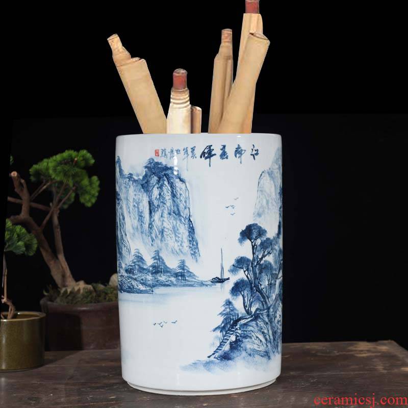 Rough jingdezhen ceramic quiver art landscape painting and calligraphy quiver of high - grade fine calligraphy and painting porcelain quiver