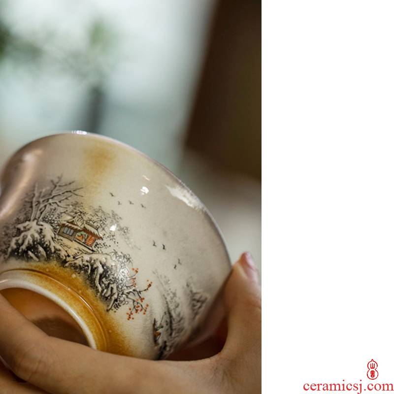Sound firewood mountain snow bowl of jingdezhen ceramic cups manually individual special masters cup kung fu tea set