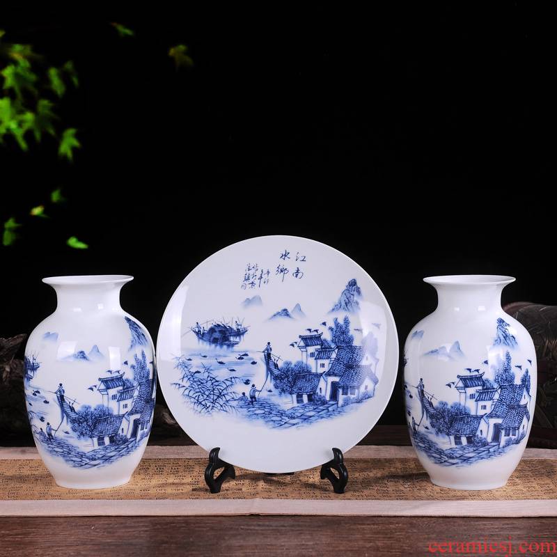 Jingdezhen ceramic three - piece suit modern home decoration crafts vases, ceramic sitting room TV ark, furnishing articles