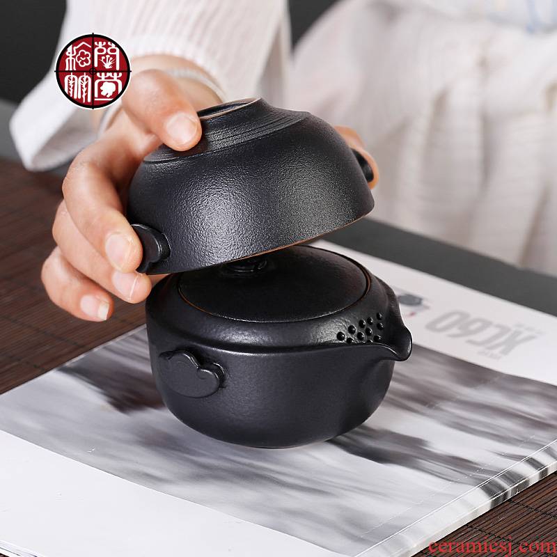 Portable travel crack of black 1 cup a pot of a simple single kung fu tea set with one person