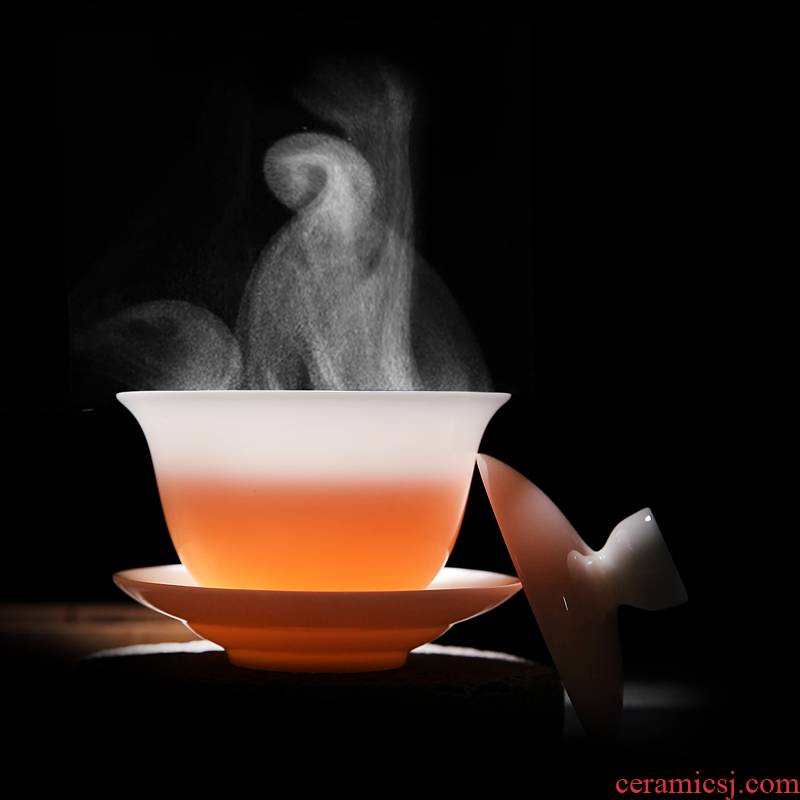 RenXin tea tureen suet jade dehua white porcelain Chinese kung fu tea cups with manual glaze 160 ml three teapots