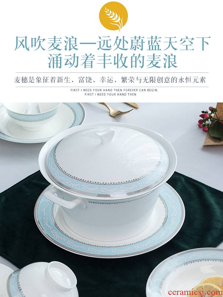 Wooden house product jingdezhen Nordic light ipads bowls up phnom penh dish suits for key-2 luxury household contracted Europe type high - end tableware to use