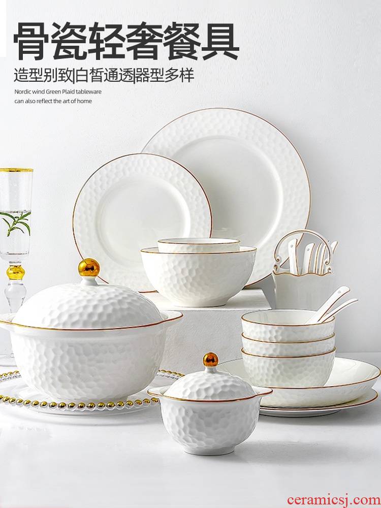 Wooden house product ipads porcelain tableware dishes suit household of Chinese style dishes pure white Nordic light and decoration plate combination