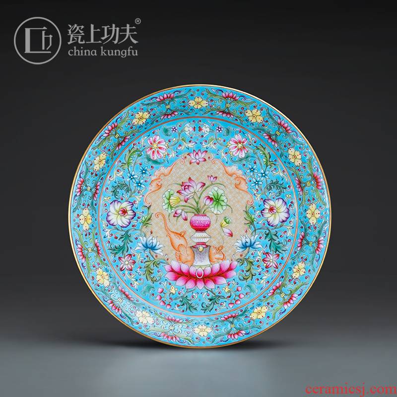 Jingdezhen porcelain on kung fu tea tray manually hand - made colored enamel peace is like a pot of bearing saucer Chinese style tea tray