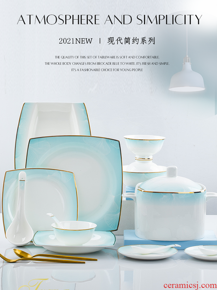 Wooden house product jingdezhen dishes suit household contracted light dishes combination of key-2 luxury European - style up phnom penh ipads porcelain tableware