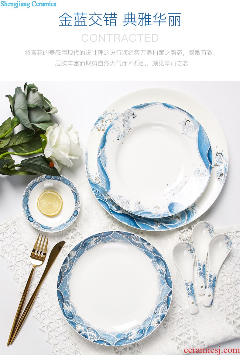 Jingdezhen ceramic dishes suit contracted household bone porcelain tableware suit dishes combine European dishes Cloud net