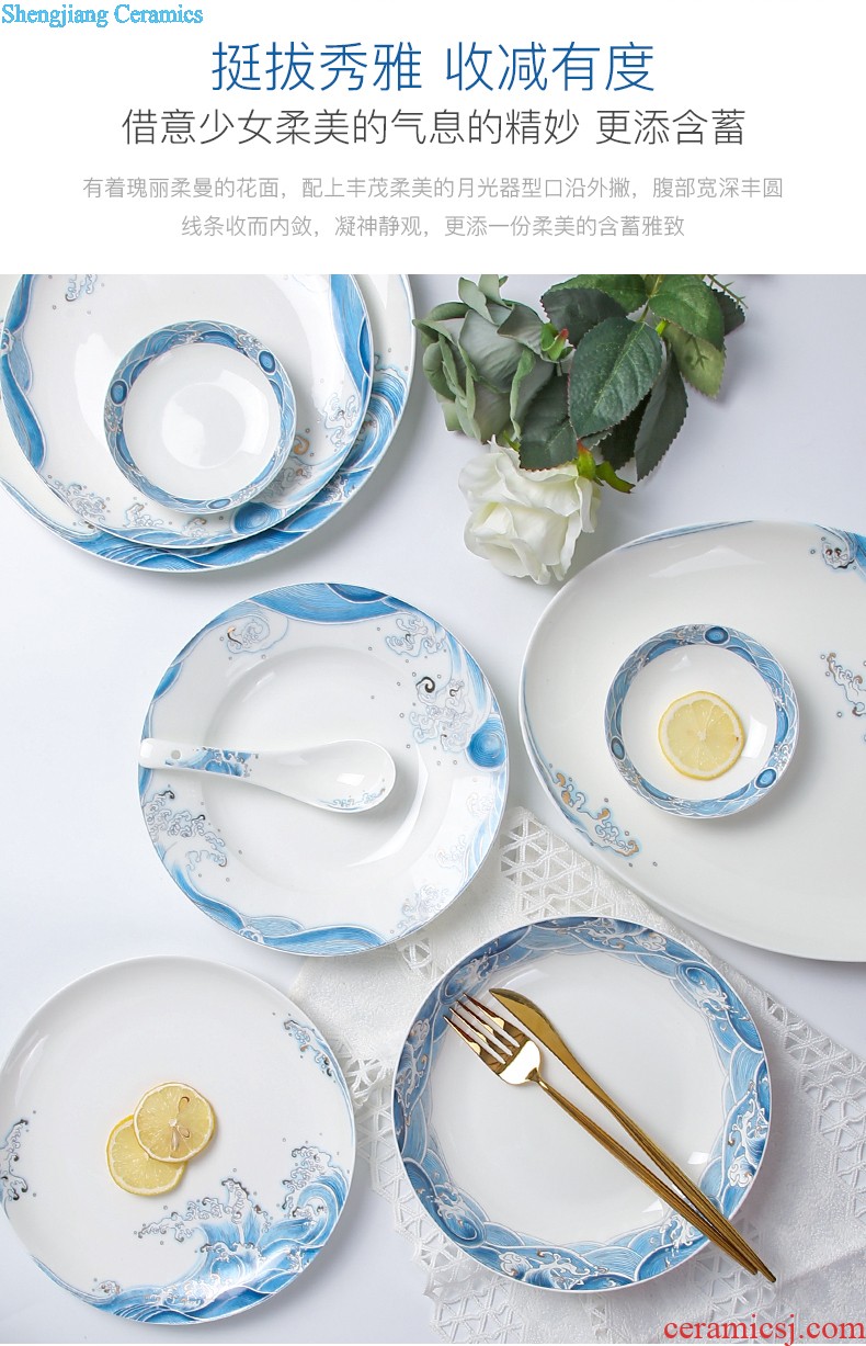 Jingdezhen ceramic dishes suit contracted household bone porcelain tableware suit dishes combine European dishes Cloud net