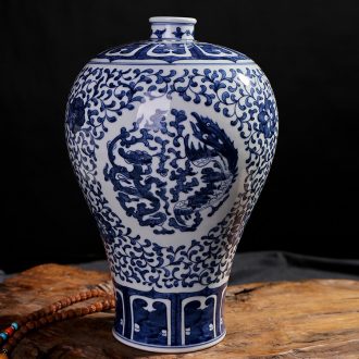 Blue and white porcelain vase, jingdezhen ceramic furnishing articles lucky bamboo handicraft classical flower arrangement porcelain household act the role ofing is tasted the living room