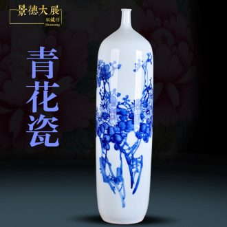 Blue and white porcelain of jingdezhen ceramics furnishing articles small mouth floor porcelain vases large household of Chinese style bookcase sitting room adornment