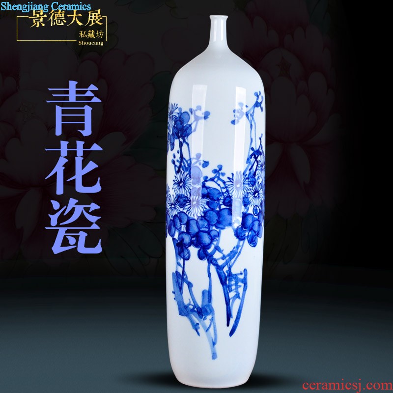 Blue and white porcelain of jingdezhen ceramics furnishing articles small mouth floor porcelain vases large household of Chinese style bookcase sitting room adornment