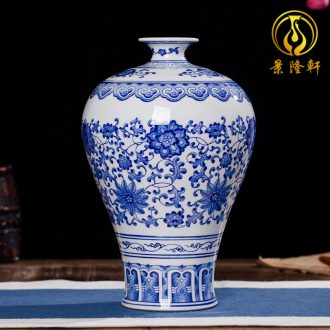 Jingdezhen ceramics vase hand-painted carving shadow green lotus pond interest series of new Chinese style household adornment furnishing articles