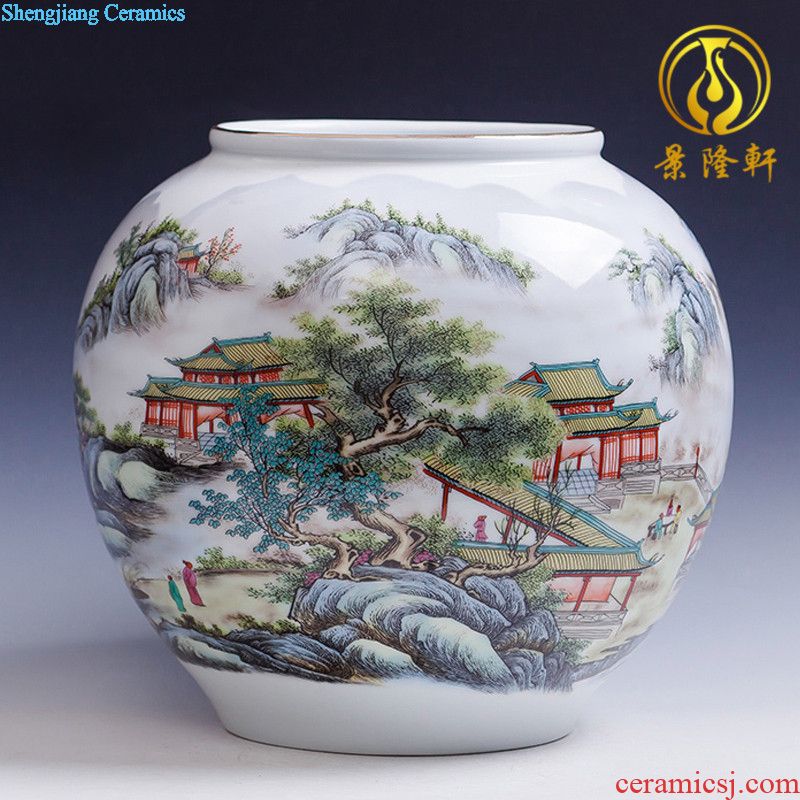 Flow of jingdezhen ceramics glaze vase three-piece suit of new Chinese style living room furnishing articles wine handicraft decorative household items