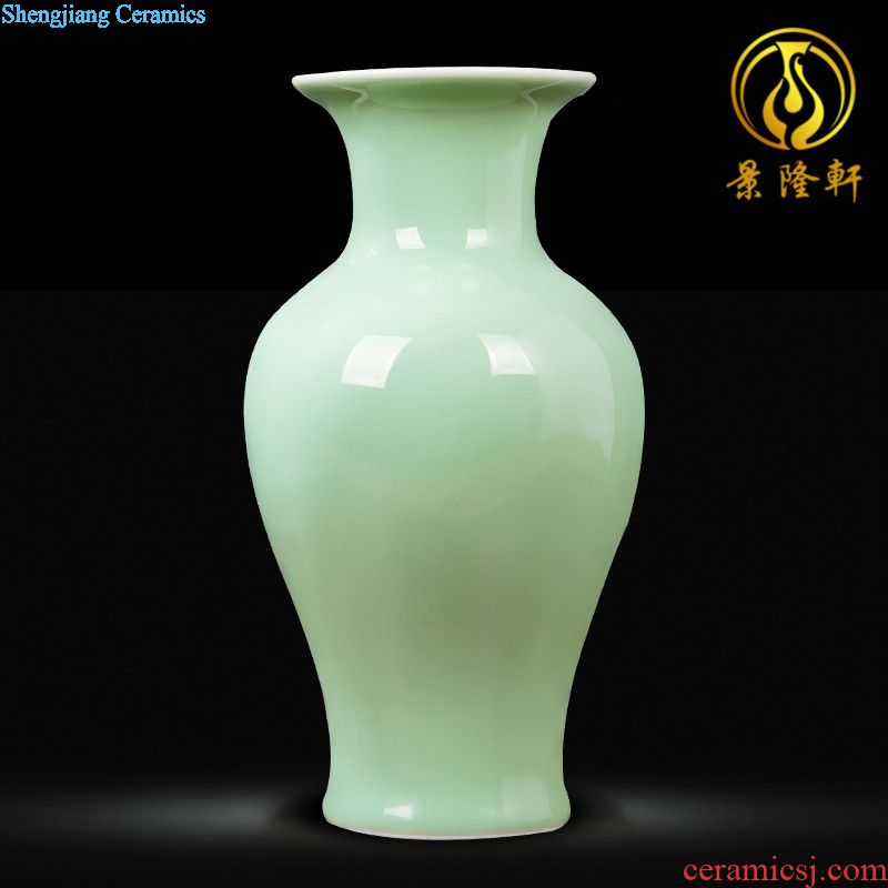 Jingdezhen ceramics green glaze vase flower receptacle contemporary household adornment handicraft mesa sitting room decoration